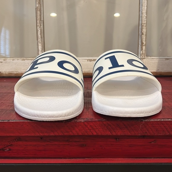 POLO Ralph Lauren Logo Slides White Blue Men’s Sz. 13 - Picture 6 of 9